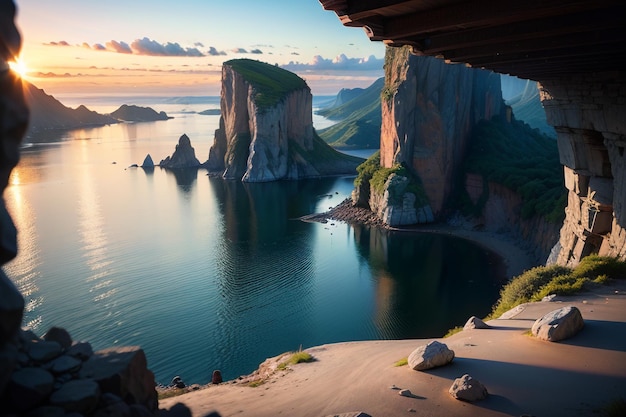 Una vista del mare da una casa in montagna