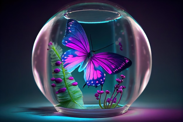 Una vista del primo piano di una bellissima farfalla e fiori colorati