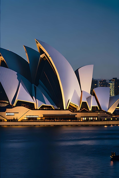 Una vista del teatro dell'opera di Sydney dall'acqua Generative AI