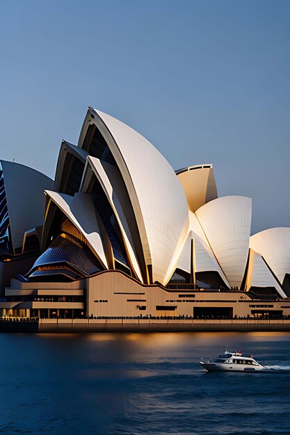 Una vista del teatro dell'opera di Sydney dall'acqua Generative AI