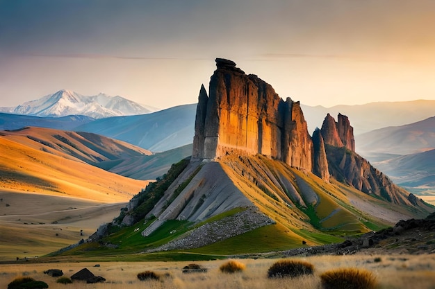 Una vista del tramonto sulle montagne