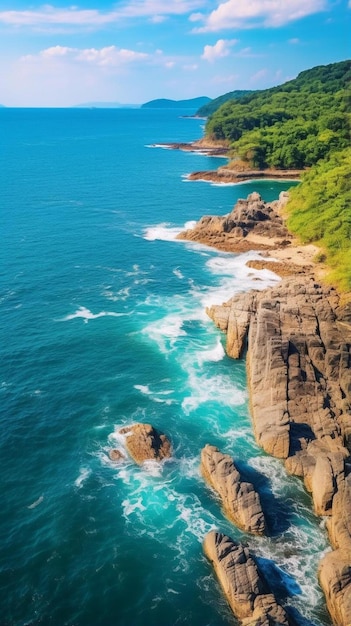 una vista dell'oceano da una scogliera