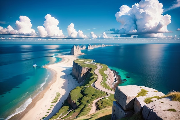 Una vista dell'oceano dalla cima di una scogliera.