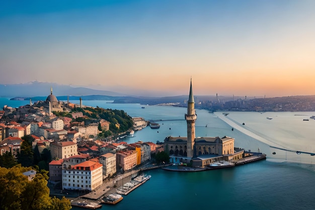 Una vista della città di istanbul al tramonto