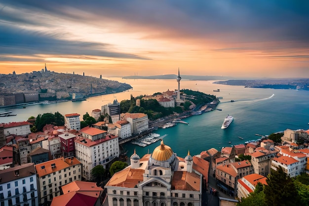 Una vista della città di istanbul al tramonto