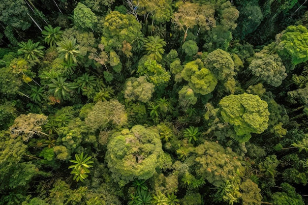 Una vista della foresta pluviale dall'alto.