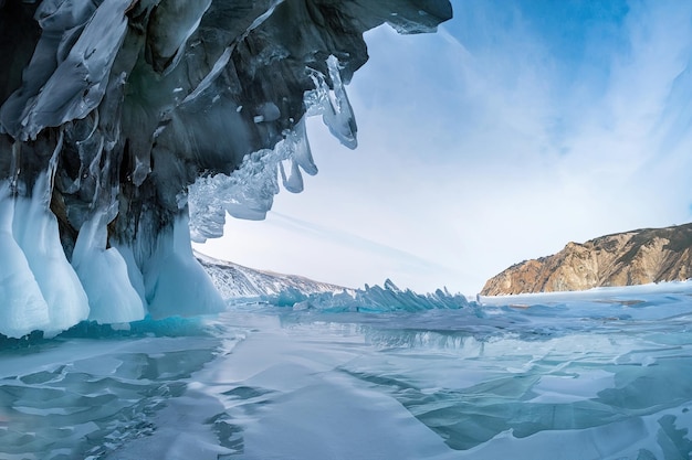 Una vista della grotta di ghiaccio dalla grotta di ghiaccio.