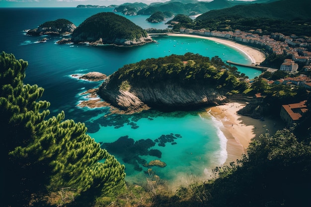 Una vista della spiaggia di Orio vista dall'alto durante un viaggio di giugno da San Sebastian