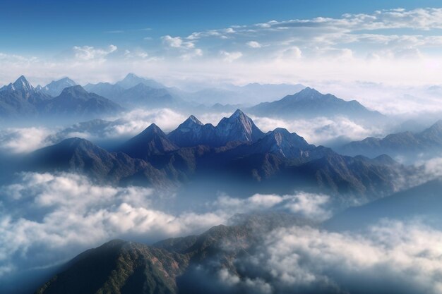 una vista delle montagne dall'aereo