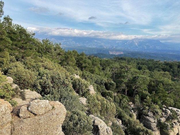 Una vista delle montagne dalla cima della montagna