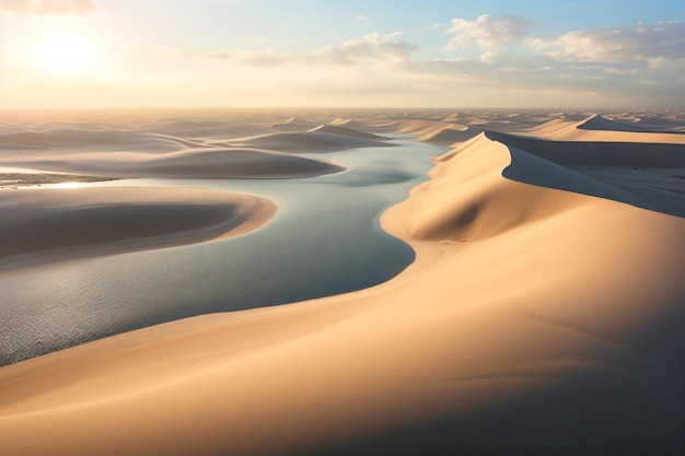 una vista di un deserto attraversato da un fiume