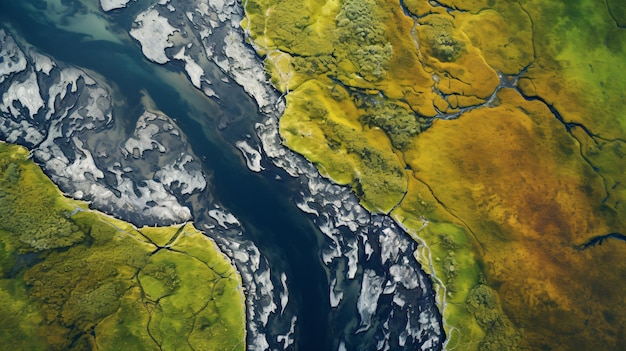 una vista di un fiume e di uno specchio d'acqua