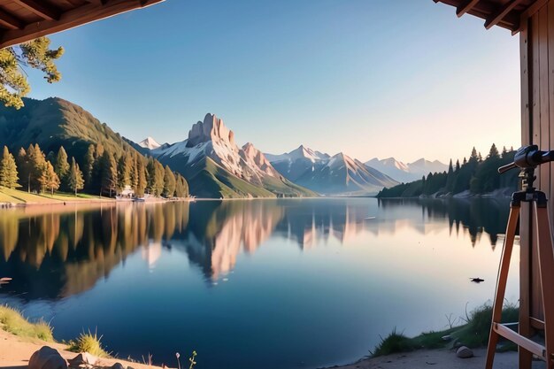 Una vista di un lago da una cabina