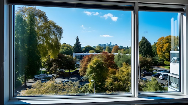 una vista di un parcheggio da una finestra Finestra vista dalla finestra dell'università