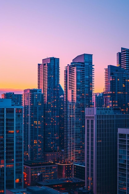 una vista di una città al crepuscolo da un edificio di alto livello