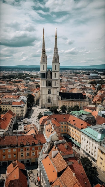 Una vista di una città dall'alto di una chiesa