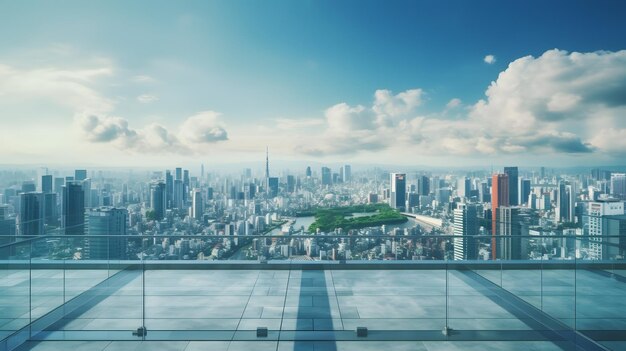 Una vista di una città dalla cima di un edificio AI generativa