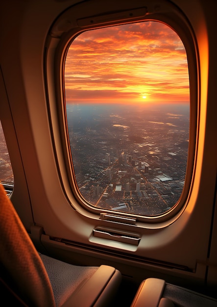 una vista di una città dalla finestra di un aereo Finestra vista dalla finestra dell'aereo