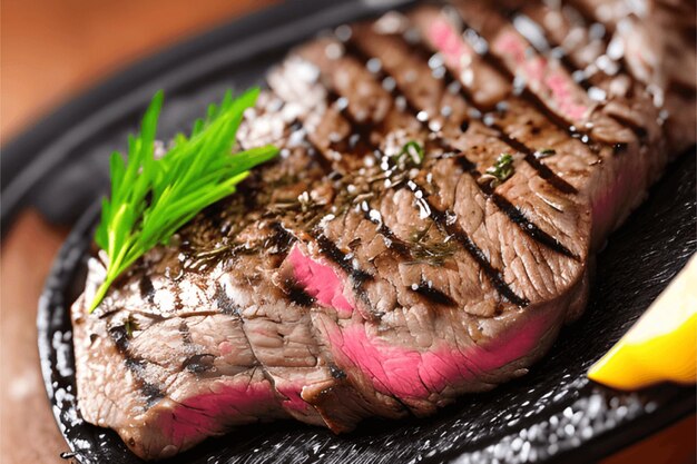 Una vista frontale di carne fritta con verdure all'interno del piatto scuro sulla cena in legno marrone cibo pasto scrivania