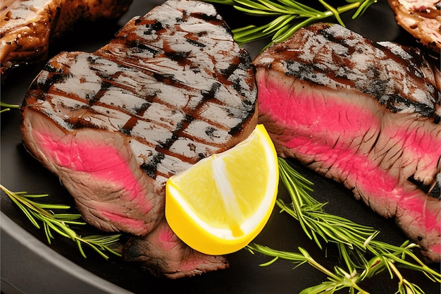 Una vista frontale di carne fritta con verdure all'interno del piatto scuro sulla cena in legno marrone cibo pasto scrivania