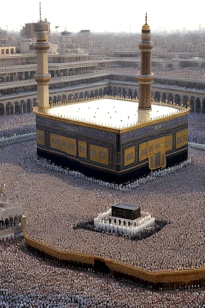 Una vista maestosa della Kaaba, il sito più sacro della Mecca, generata dall'AI