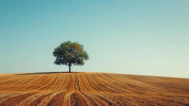 Una vista minimalista di un albero su una collina secca