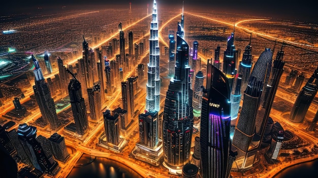 Una vista notturna del burj khalifa e del burj khalifa