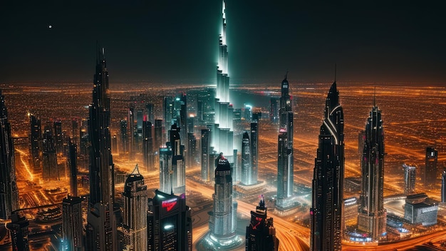 Una vista notturna del burj khalifa