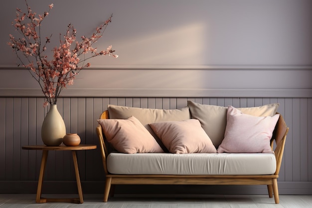 Una vista ravvicinata del divano grigio testurato, una caratteristica tattile e moderna dei mobili