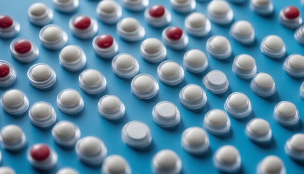 Una vista ravvicinata di un dispenser di pillole con capsule rosse e bianche