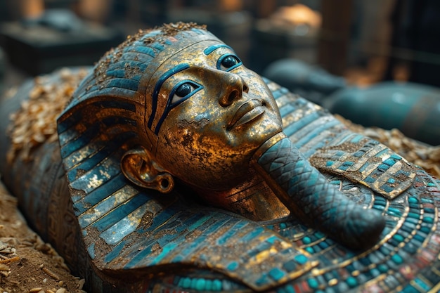 Una vista ravvicinata di un'impressionante statua che raffigura una regina egiziana