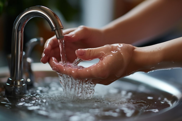 Una vista ravvicinata di una donna anonima che pratica l'igiene lavandosi le mani