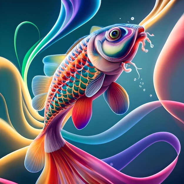 Una vista straordinaria dell'arcobaleno pesce koi arcoíris colorati vortici con fumo colorato