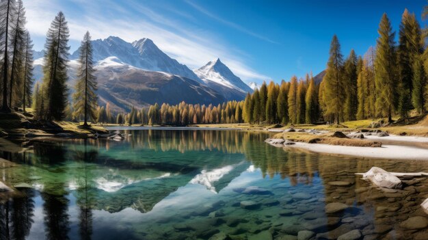 Una vista straordinaria di un lago limpido nelle Alpi