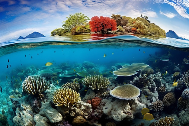 Una vivace barriera corallina piena di pesci e creature marine colorate