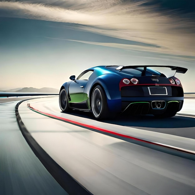 Una vivace Bugatti Veyron accattivante con una verniciatura nera e blu e un rivestimento verde lucido