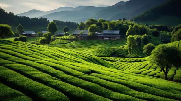 Una vivace collina verde piena di alberi in una lussureggiante esposizione della bellezza della natura