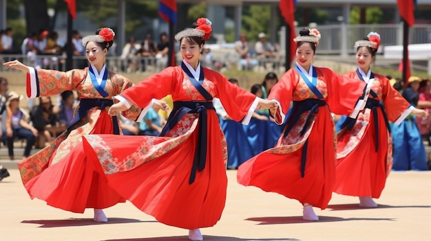 Una vivace esibizione di danza tradizionale mostra il patrimonio culturale della Corea durante la festa nazionale