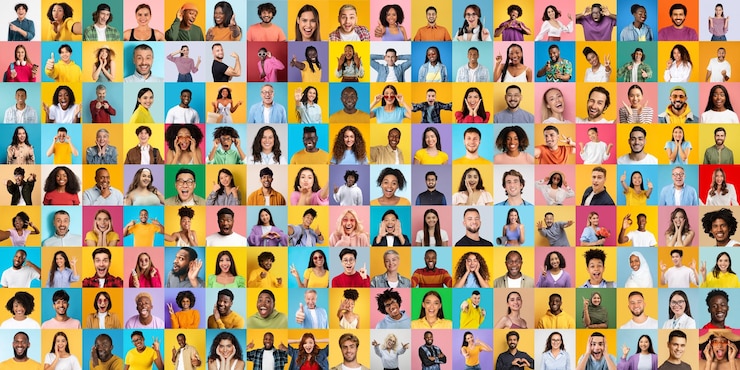 Foto una vivace esposizione di diverse persone multirazziali, multietniche e internazionali contrapposte a una