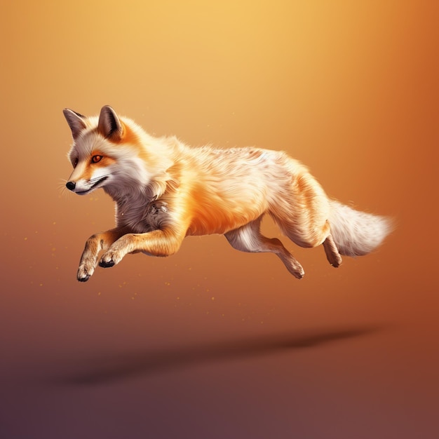 Una volpe cammina su uno sfondo isolato a gradiente di colore