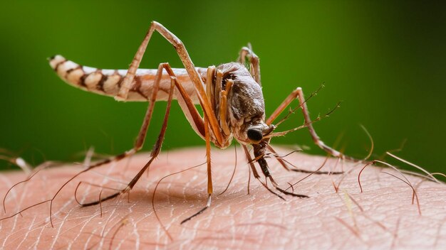 una zanzara è tenuta in mano da un uomo