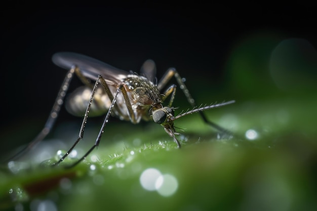 Una zanzara su una foglia verde