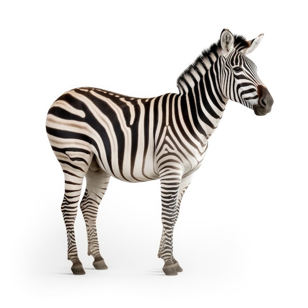 Una zebra è in piedi davanti a uno sfondo bianco.