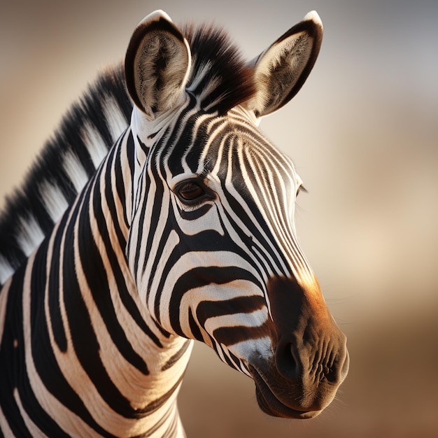 una zebra è in piedi davanti a uno sfondo marrone chiaro