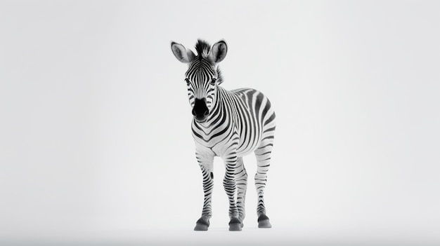 Una zebra è in piedi su uno sfondo bianco.