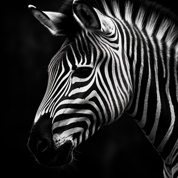 Una zebra è mostrata in bianco e nero.