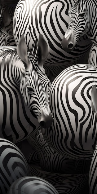 Una zebra in bianco e nero è circondata da strisce.