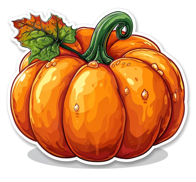 una zucca con un gambo verde e una foglia su di essa