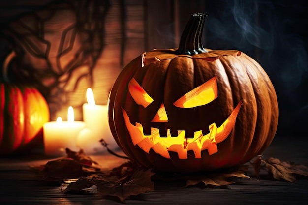 Una zucca di Halloween con la parola Halloween sul davanti