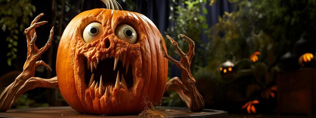 Una zucca di Halloween spaventata sul tavolo